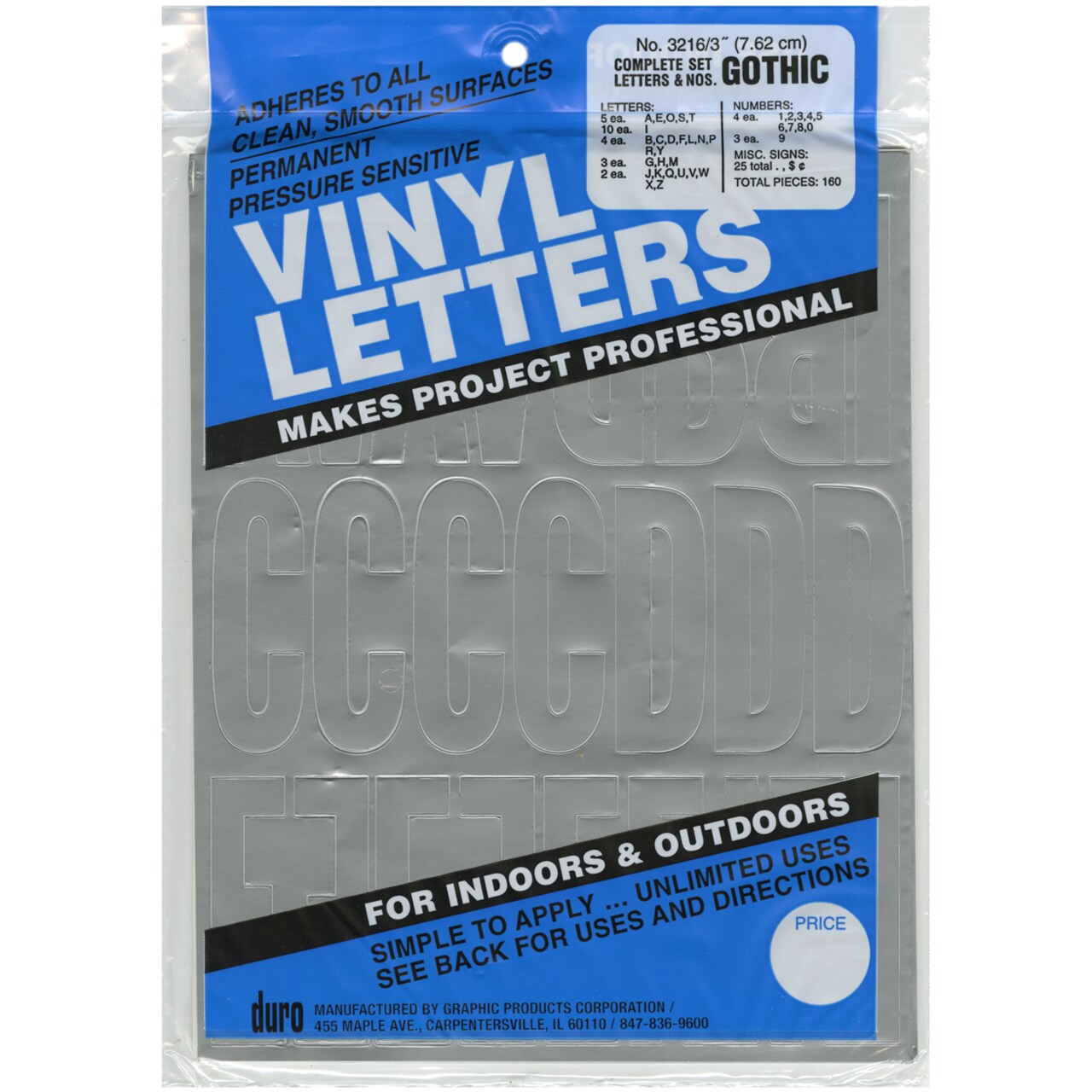 Duro Permanent Adhesive Vinyl Letters & Numbers 3" 160/Pkg-Silver